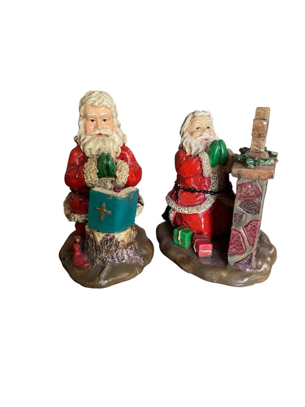 Lot of 2 Praying Santa Claus Bible Altar Christmas Figurines Holiday Decor 4"